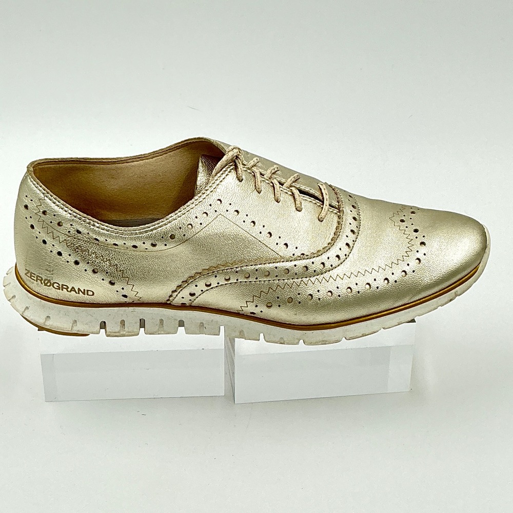 Cole Haan Size 8 Oxford Gold Metallic Wingtip Zerogrand Womens MSRP $180
